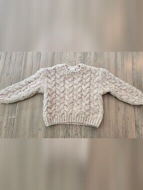Zara Cream Cable-Knit Crewneck Sweater, Size 2t